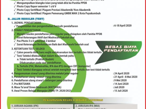 Pengumuman Penerimaan Peserta Didik Baru (PPDB) TP. 2020/2021