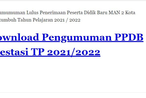 PENGUMUMAN LULUS PENERIMAAN PESERTA DIDIK BARU JALUR PRESTASI TP 2021/2022