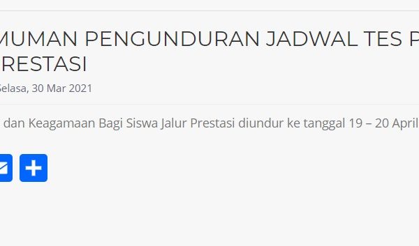 PENGUMUMAN PENGUNDURAN JADWAL TES PPDB JALUR PRESTASi