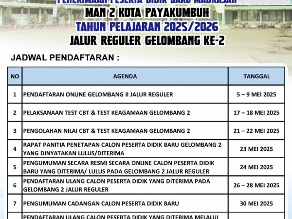 PPDBM Gelombang II (Terakhir) MAN 2 Kota Payakumbuh PPDBM Gelombang II (Terakhir) MAN 2 Kota Payakumbuh